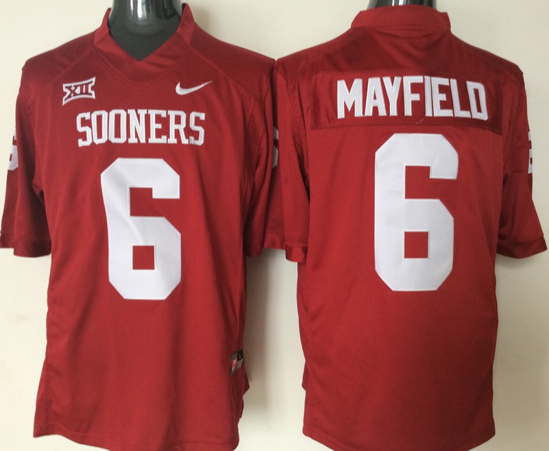 NCAA Youth Oklahoma Sooners Red 6 MAYFIELD style #2 jerseys->youth ncaa jersey->Youth Jersey
